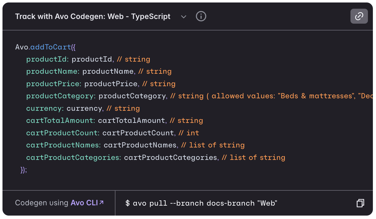 Example of Avo Codegen output in TypeScript